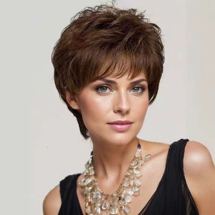 Export Wig With Side Bangs For Middle-Aged And Elderly Mothers, Women's Curly Hair, Fluffy Wig, Realistic Natural Short Hair SHXI