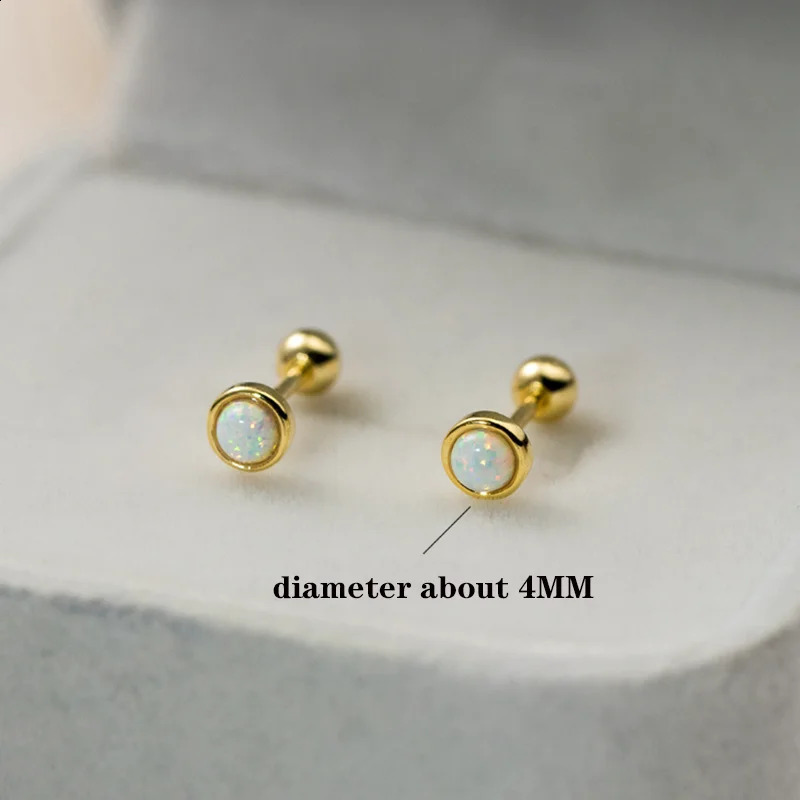 WANTME 925 Sterling Silver Simple Luxury Opal Screw Bead Stud Earrings for Women Fashion Ear Bone Piercing Jewelry Accessories 260205
