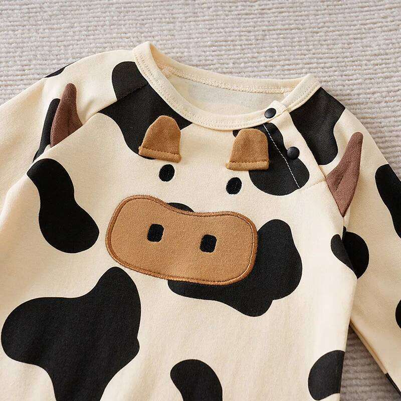 Autumn Long Sleeve 100% Cotton Knitted Onesie Children's Wear 0-18 Months Cute cow Warmth Fashion Casual Toddler Clothes 26H0224