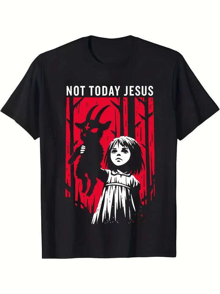 Men'S Gothic Graphic T-Shirt - " Jesus" with Distressed Red Print Casual Round Neck Tee for Outdoor & Family Wear Gothi H260224