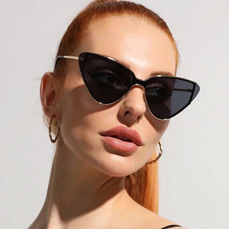Fashion Cat Eye Sunglasses Luxury Brand Design Women Metal Triangle Sun Glasses Retro Lady Shades Eyewear Oculos Gafas De Sol 26W0224