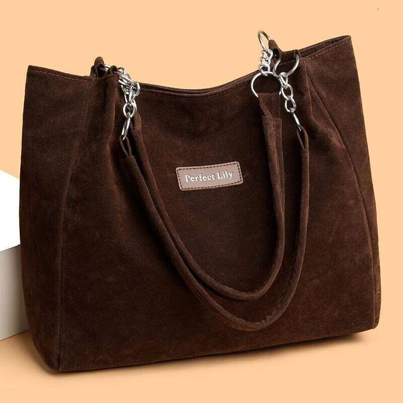European American Autumn Winter Large Capacity Women's Vintage Handbags Women Shoulder Bag, Retro Faux Suede Tote Bag Z260224