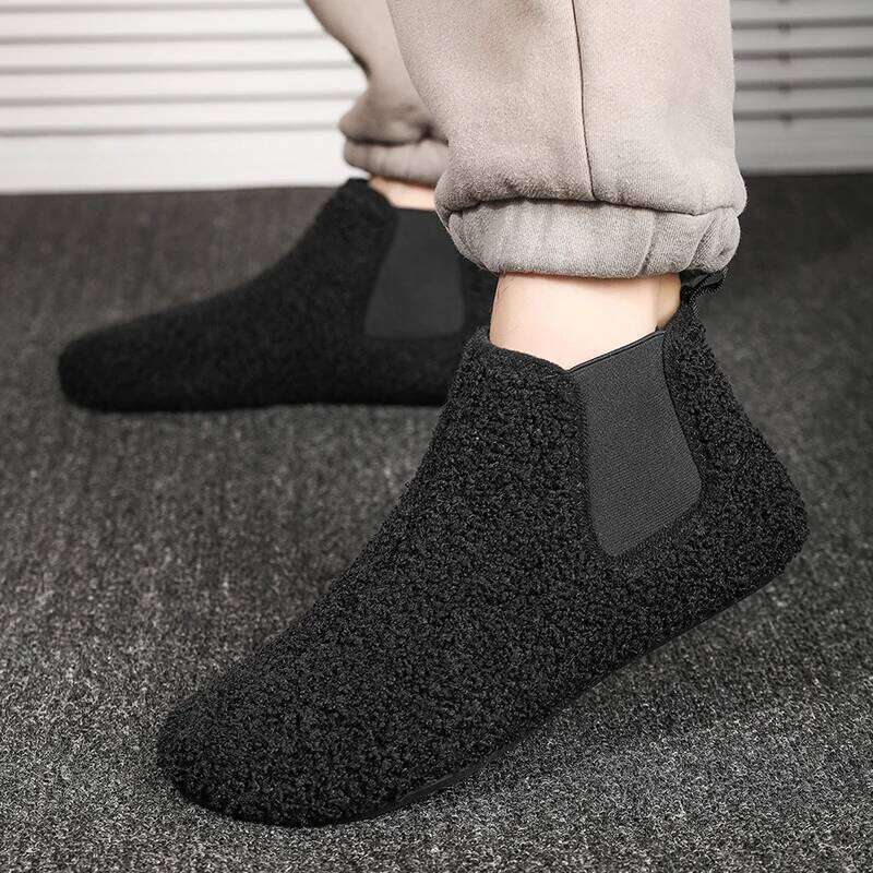 MAEDEF Cotton Warm Plush Lined Slippers Thin Bottom House Slipper Men Walking Ankle Boots Man Casual Flats Shoes