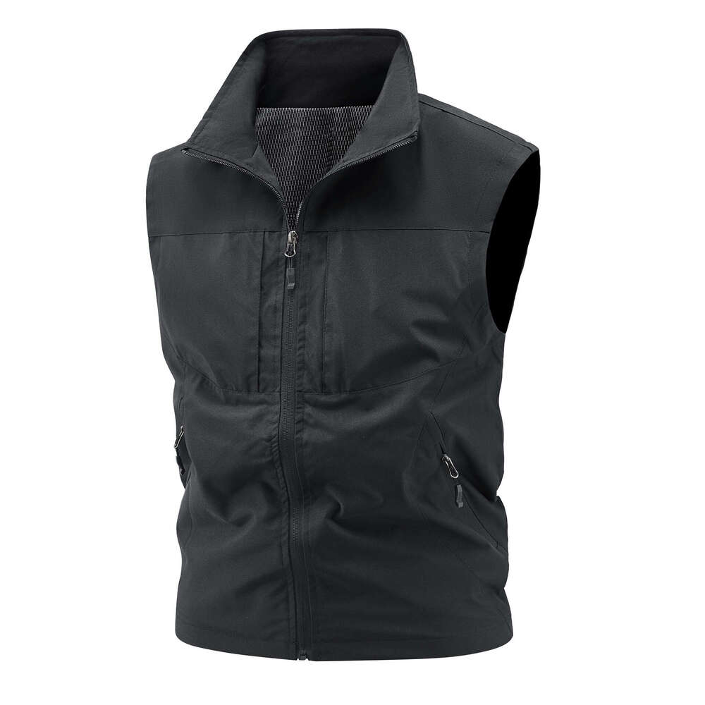 Cross-border wholesale men's casual stand-up collar outdoor vests for middle-aged men, fishing vests, customizable with printed logo
