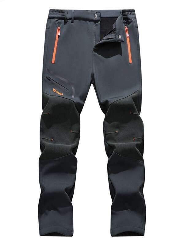 Outdoor Large Size Windproof Softshell Men, Autumn and Winter Waterproof Fleece-Lined Thickened Warm Hiking Pants for Snow Mountain Cold Protection