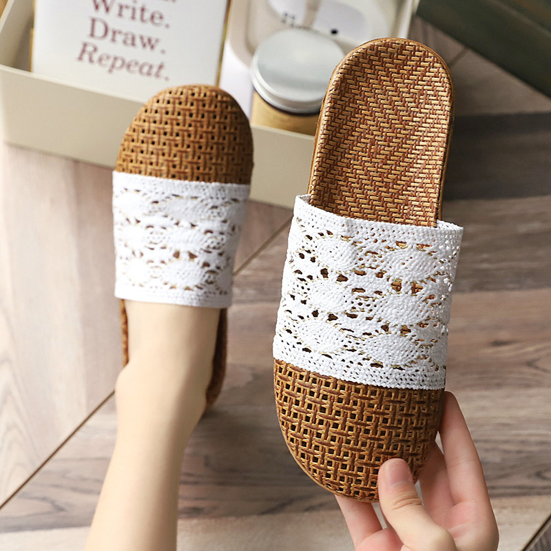 Breathable and non slip rattan woven lace indoor linen slippers, men's and women's hollow comfortable shoes, designer shoes, slippers, sanda