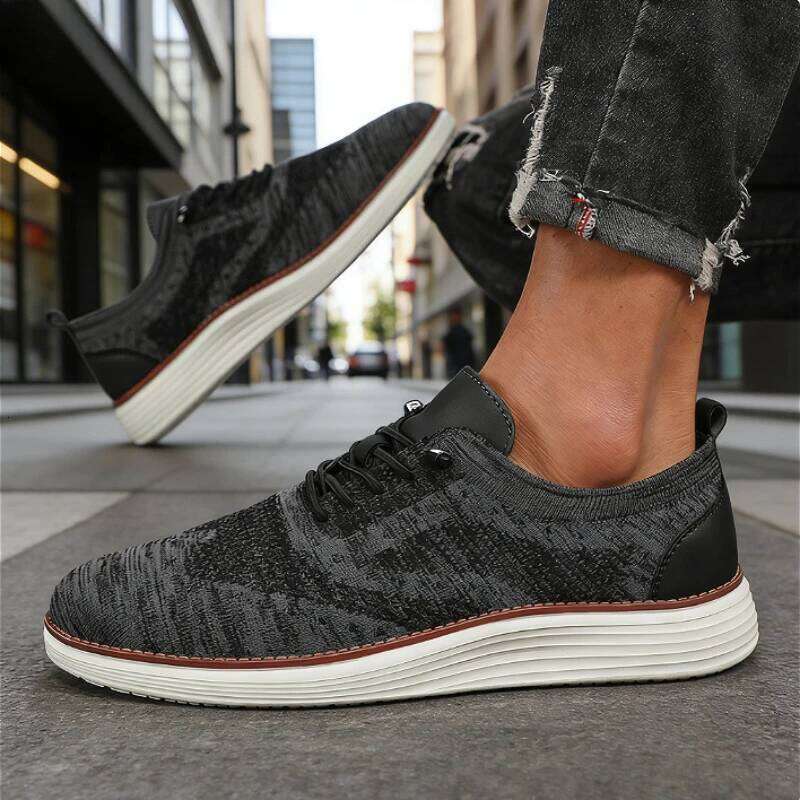 Fashion Men's Casual Shoes Woven Fabric Patchwork Lightweight Breathable Non-Slip Sole Comfort Sneaker 2025 Trendy Male Footwear