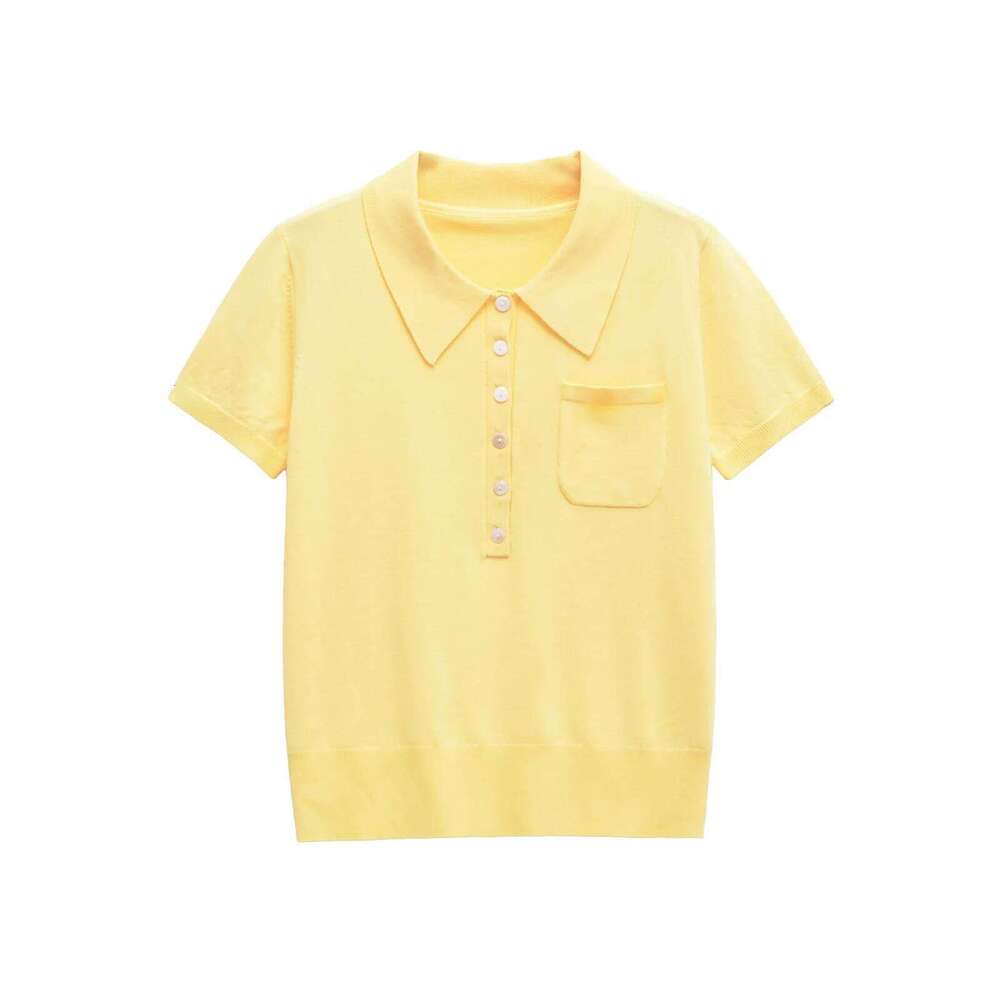 Dave&Di 2025 SS Clothing Minimalist Yellow Knitted T-shirt Short Sleeved Top Polo Shirt For Women 26W0224
