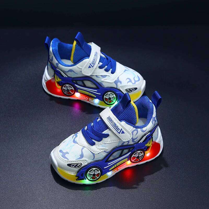 Mgo Kidss Spring and Autumn New Children's Car-Shaped Cartoon Boys Glowing Running for Children Aged 1-3-6 Led Thin Style Boys' Ligh 26W0224