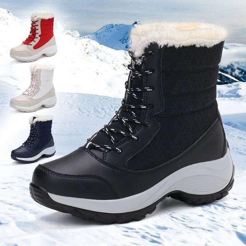 Autumn Winter Women's Ankle Chunky Platform Waterproof Non-slip Shoes Woman Outdoor Warm Snow Boots 2025 New