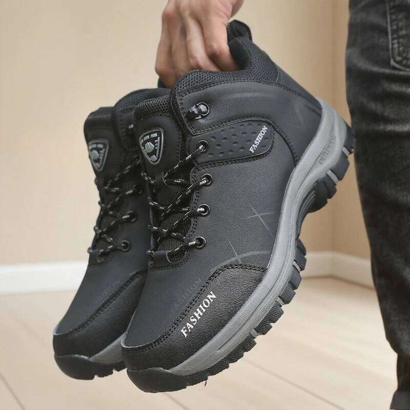 Men's High Top Bare Boots Waterproof PU Leather Classic Matching Hiking Shoe Outdoor Comfortable Breathable Anti Slip Work Shoes