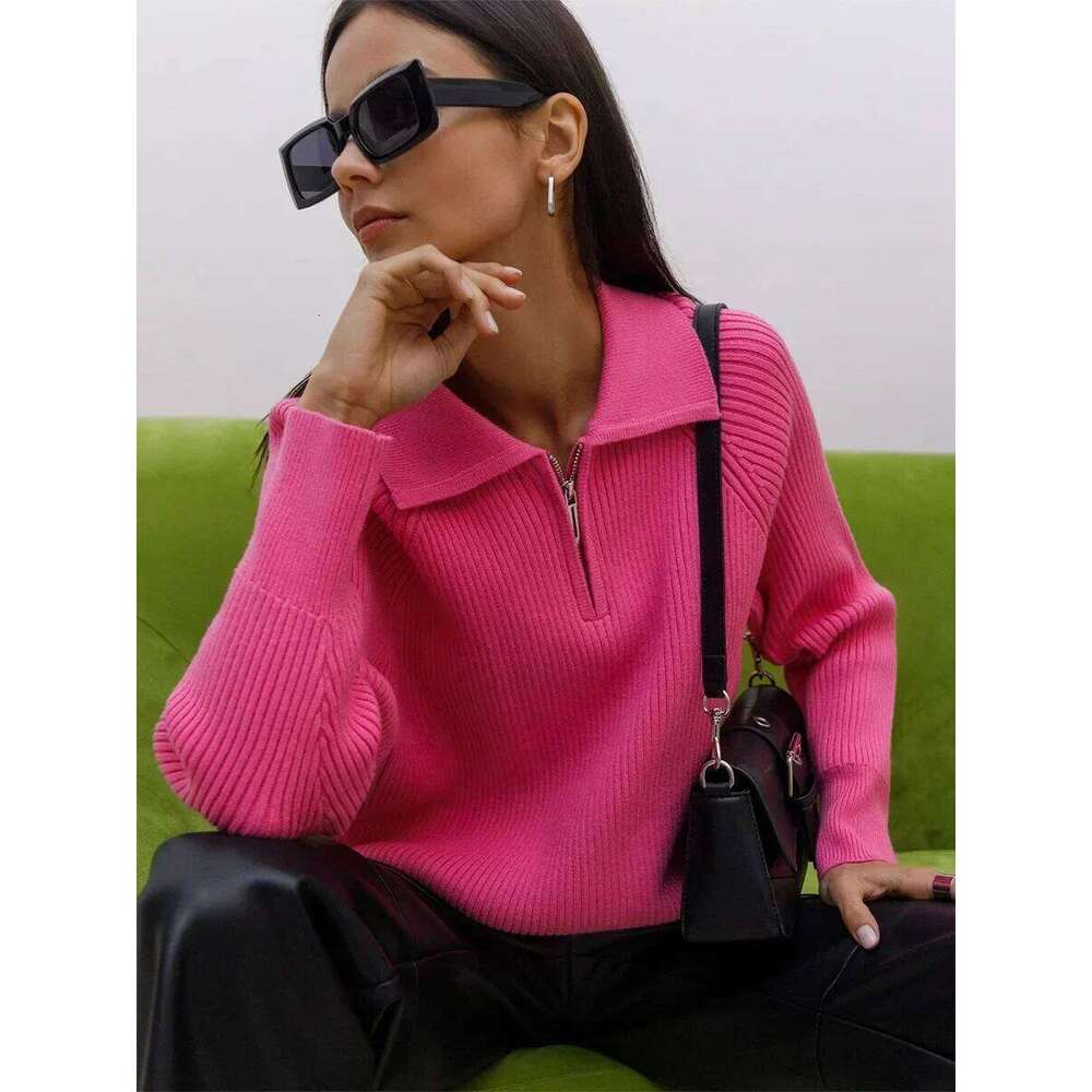 Wolfeel Autumn Winter Simple Casual Polo Collar Pullover Sweate Office Lady Fashion Warm Top Women Knitted Long Sleeves 26W0224