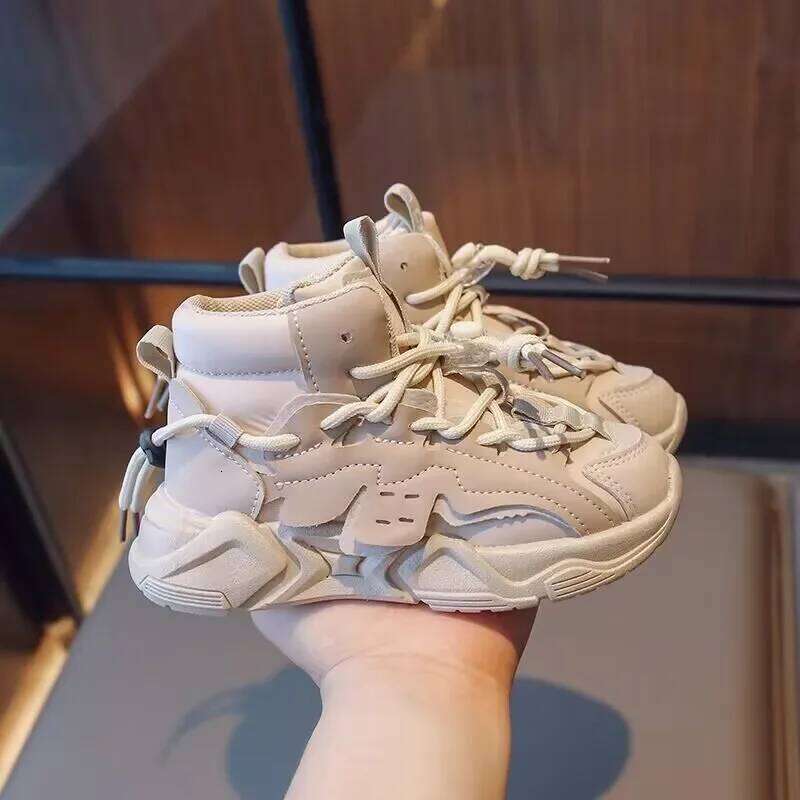 Girls High-top Sneakers Lace-up Simple Children Fashion Casual Drop Shipping Boys Sport Versatile Soft Kids Shoes 26W0224