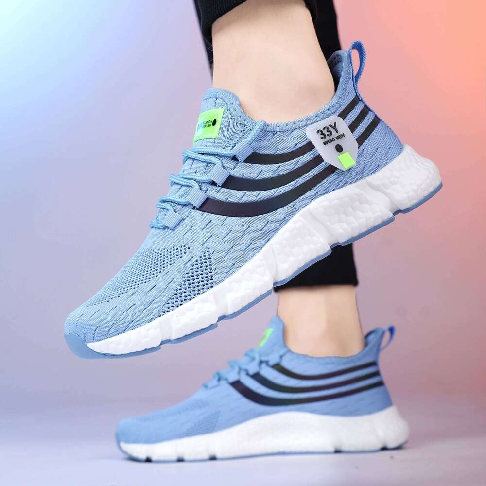 Women's Knitted Mesh Are Breathable Lightweight Soft Lace Up Flexibleshock-absorbing Exercise Walking Sports Shoes