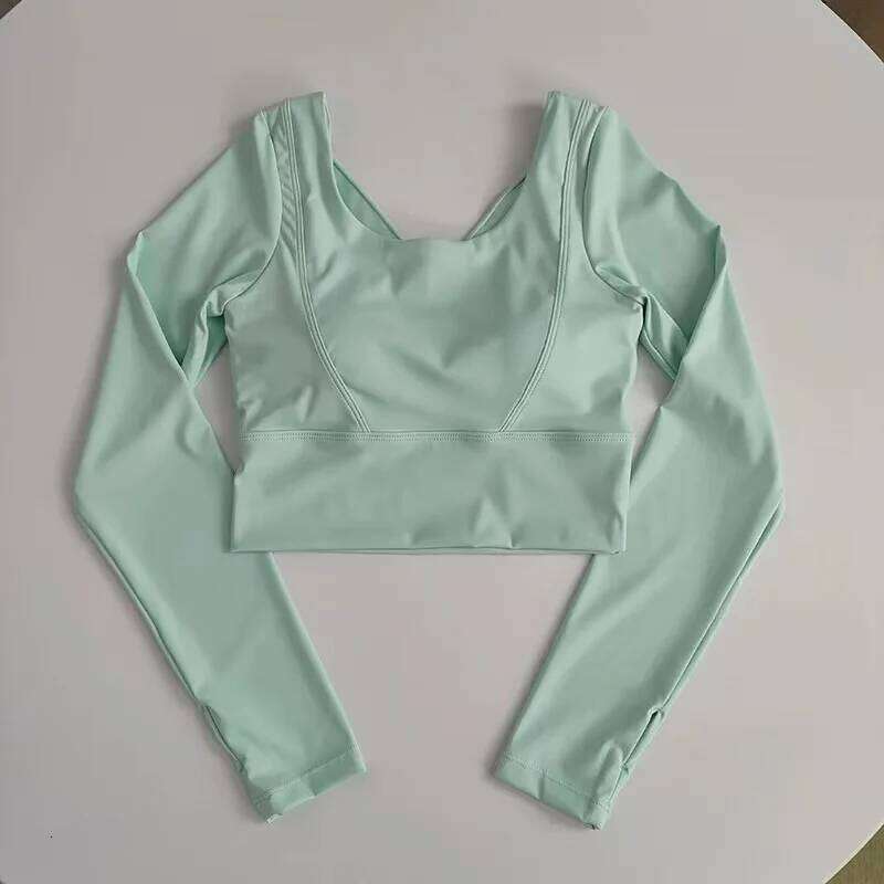 Women's Long Sleeve Yoga Outfit with Crossed Straps Beautiful Design And Fixed Chest Pads for Fitness Pilates Exercise 26Y0224