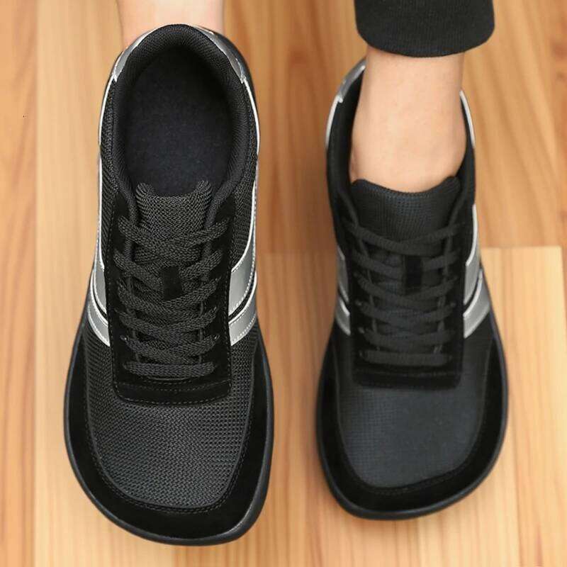 Breathable Sports Black Mesh Construction Wide Width Walking Shoes 2025 Comfortable Trendy Men's Sneakers