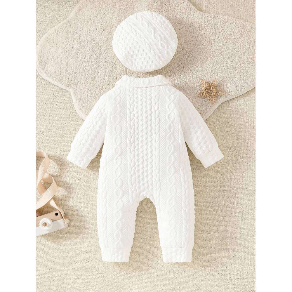 Adorable baby boy long-sleeve textured onesie with hood, ultra-soft for spring, autumn, and winter 26H0224