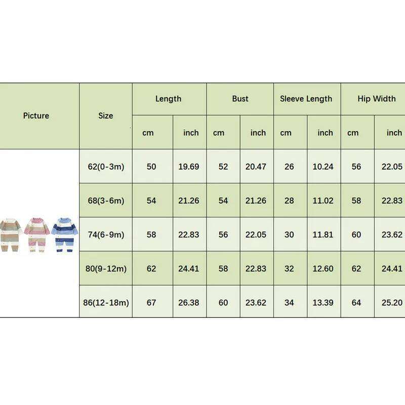 0 to 18 Months Baby Girl Boy Sweater Romper Autumn Winter Clothes Striped Crew Neck Long Sleeve Full Length Jumpsuit 26Y0224