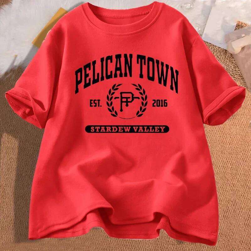 Pelican Town T-Shirt Stardew Valley Print Women Clothing Female Harajuku Sleeve Street Aesthetic Clothes C260224