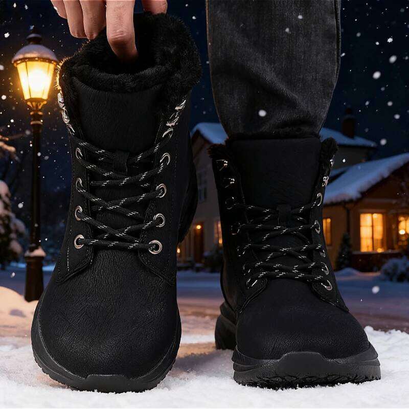 Unisex Winter Barefoot Shoes Womens Men Wide Toe Box Faux Fur Lined Ankle Boots New Artificial Leather Lace Up Platform Sneakers