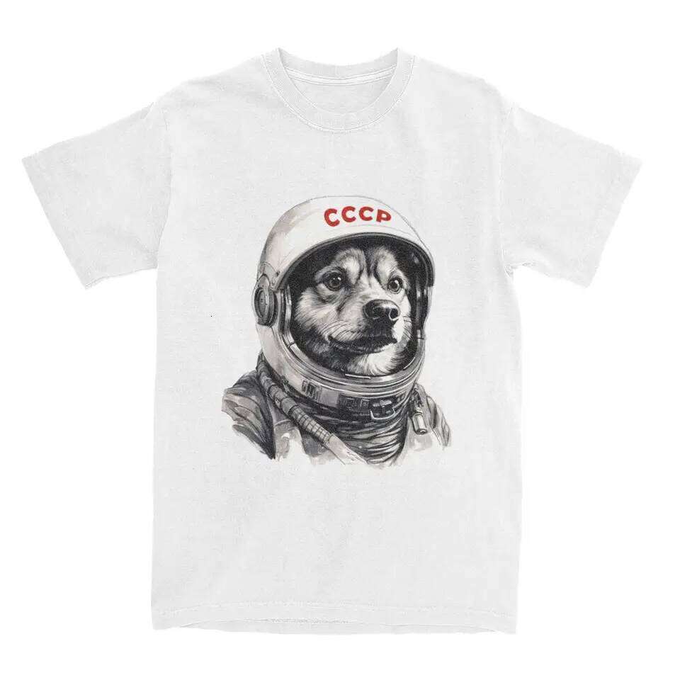 CCCP Rusia Laika Urss Astronauta Dog T-Shirt Men First dog in Space Cotton T-Shirts Summer O-Neck Tees Oversized Clothing H260224