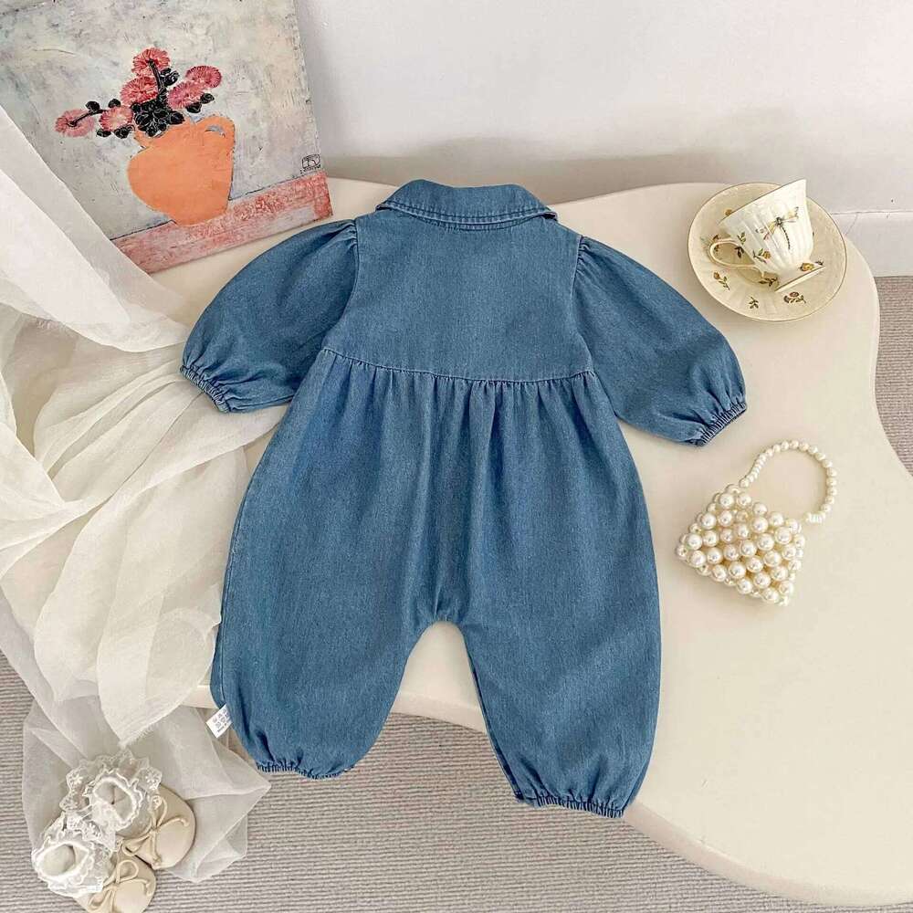 Autumn New Baby Long Sleeve Denim Romper Infant Boy Girl Versatile Lapel Jumpsuit Newborn Toddler Casual Clothes 0-24M 26H0224