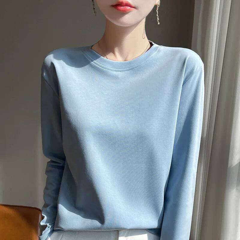 Spring And Summer New Mercerized Long Sleeve Women's Round Neck Loose 100% Cotton Bottoming T-shirt 26Y0224