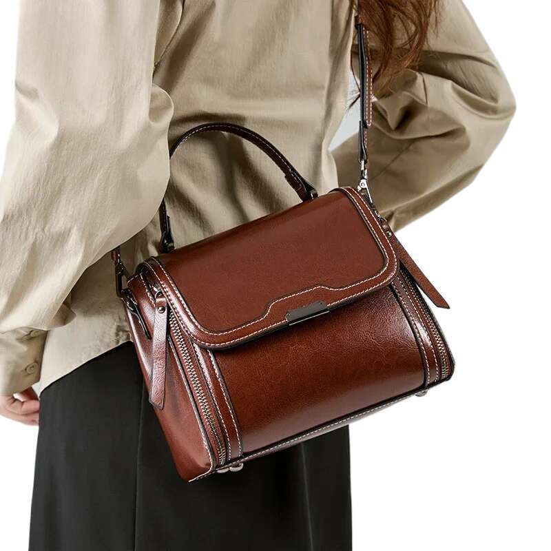 Female Retro Messenger Shoulder Bags Women Luxury Designer Oil Wax Cowhide Leather Handbags Lady Commuter Handbill Crossbody Bag