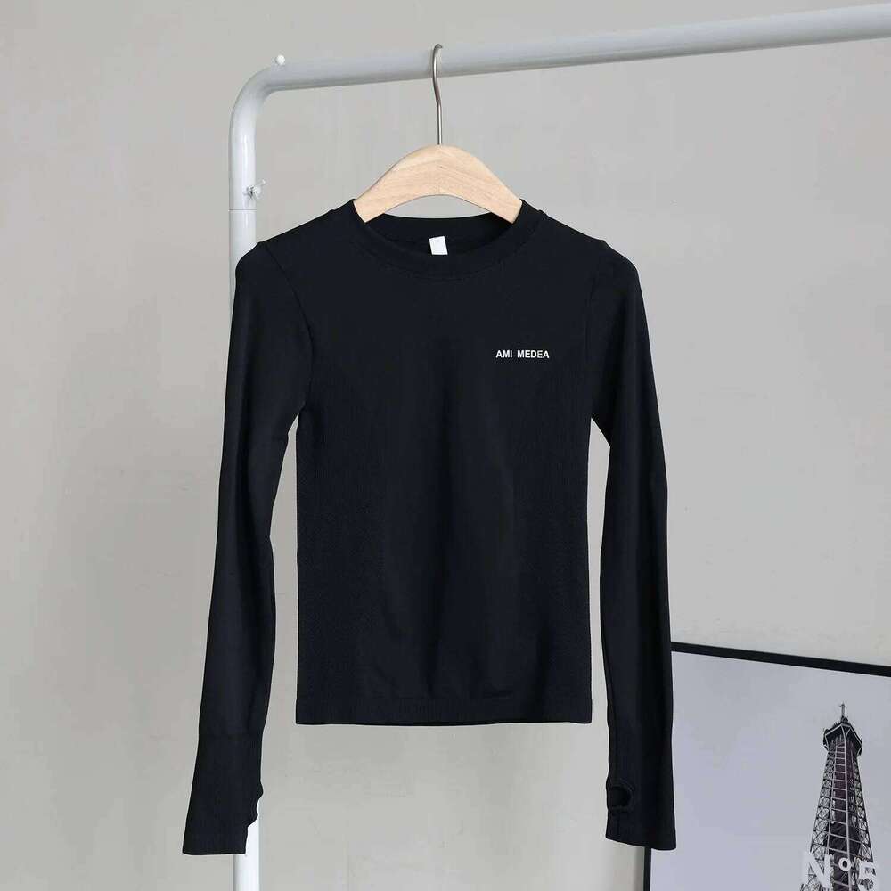 Women's Long-Sleeve Fingerless Round Neck Sports Top, Running Quick-Dry T-Shirt, Tight and Sexy Yoga Fitness Wear 26Y0224