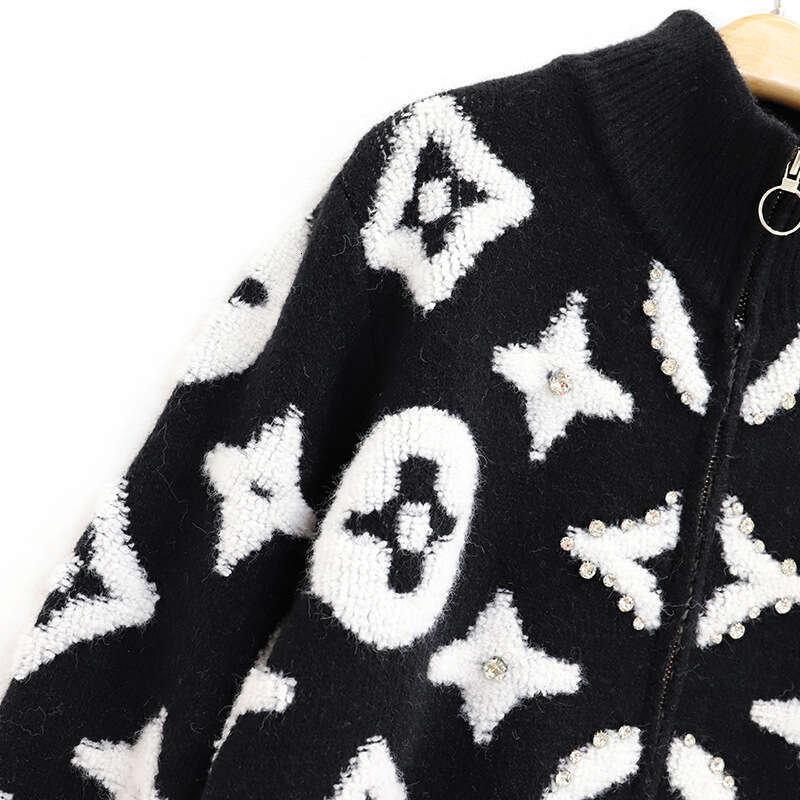 Autumn Winter Niche Trendy Brand Three-Dimensional Towel Embroidered Knitted Jacket Studded Brick Sweater