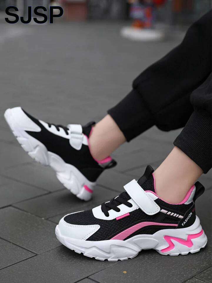 Children's Casual Pink Mesh Breathable Girls, Fashionable Lightweight Running Teenagers Aged 7-15, Student Kids' Sports Shoes for Gi 26W0224