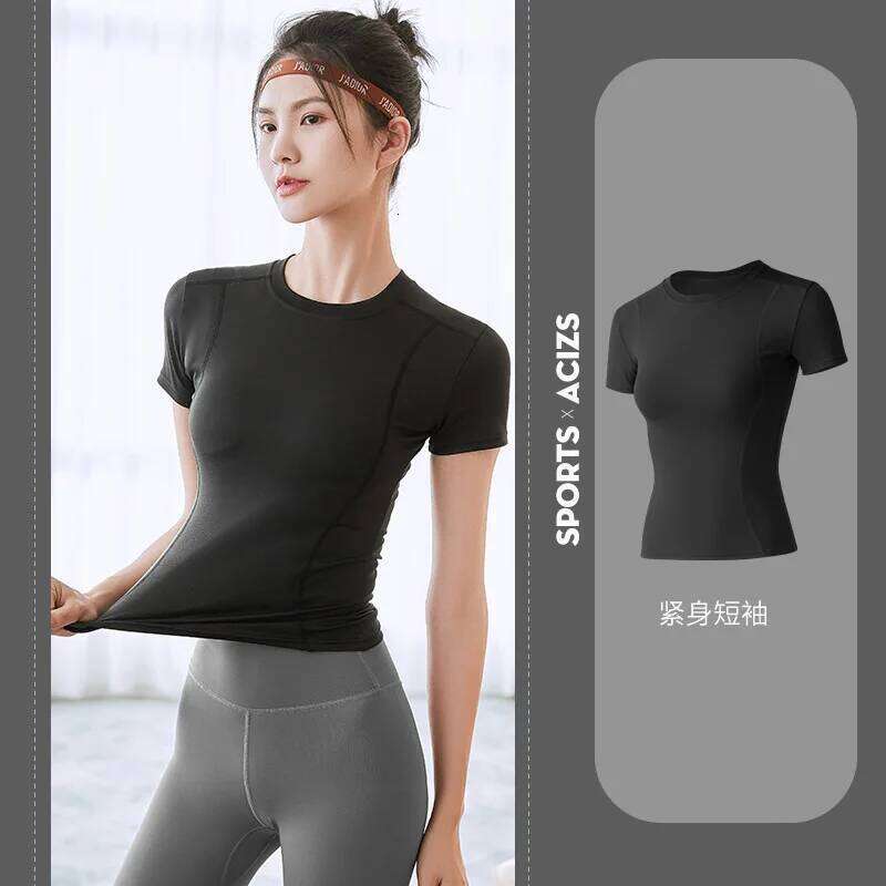 Women's Sports Fitness Clothing Slim Running Sweat Absorbing Skinny Yoga Quick Drying Clothes Short Sleeved T-shirt 26Y0224