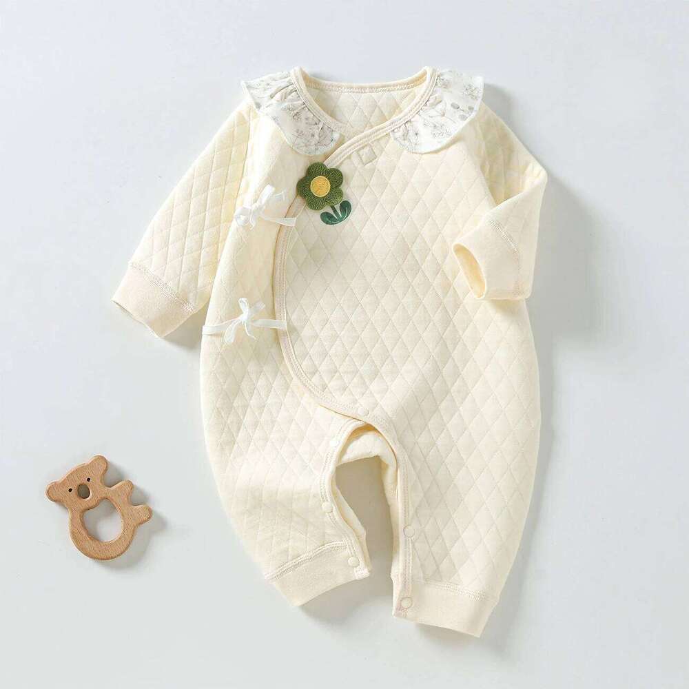Somenie long-sleeved Bodysuit Pure Cotton Butterfly Tie Jumpsuit Boys Girls Newborn Gift 26H0224