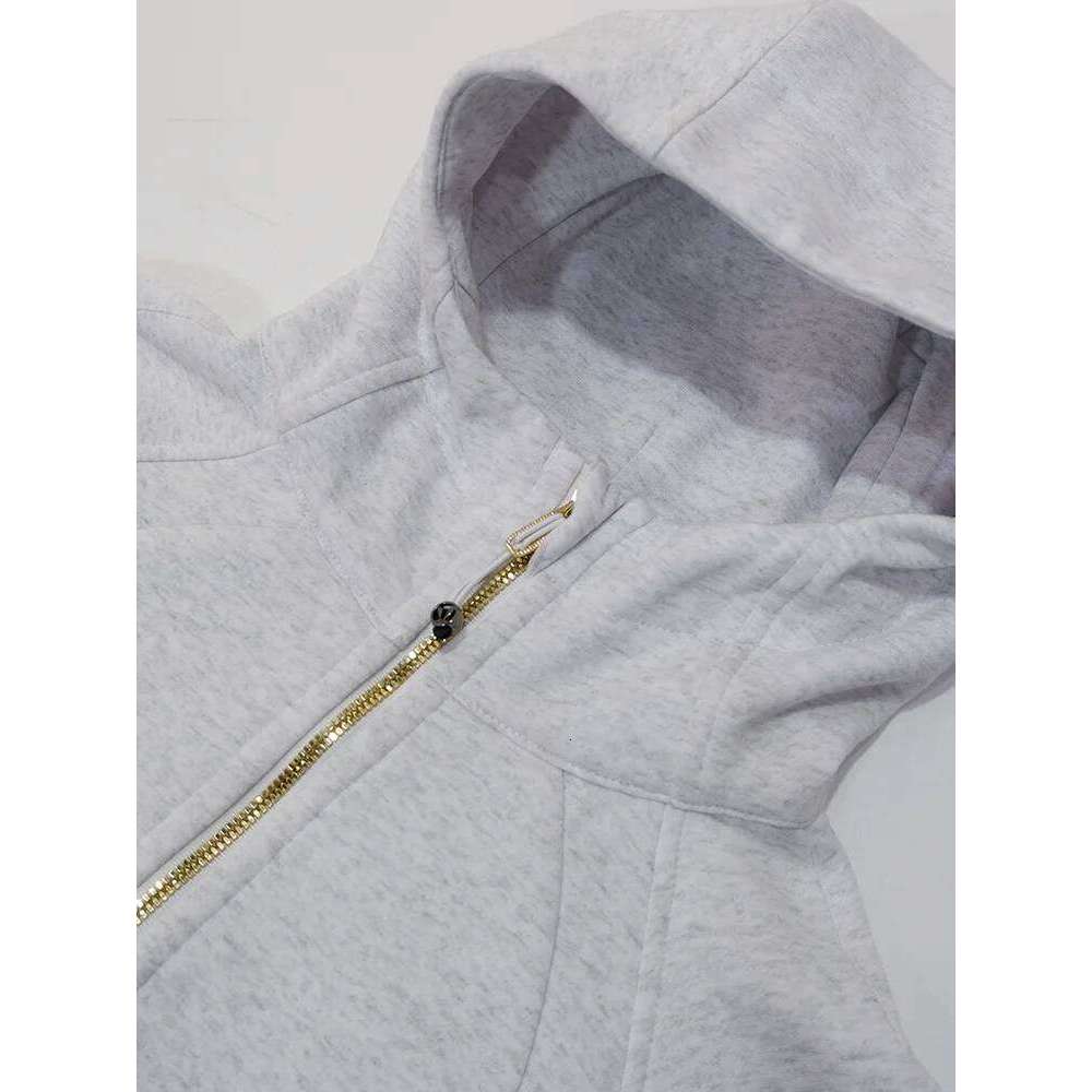 Gold Zipper Hoodie Sweatshirt , Fall Winter Fleece Yoga Top, Casual Long Sleeve Pullover for Women, Comfortable and Warm 26Y0224