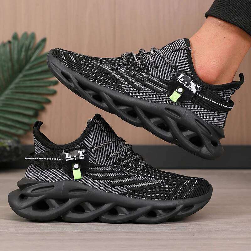 Men's Running Sneakers Breathable Mesh Upper Unique Hollow Out Design Lace Up Comfortable Modern Cushioned Sports Shoes