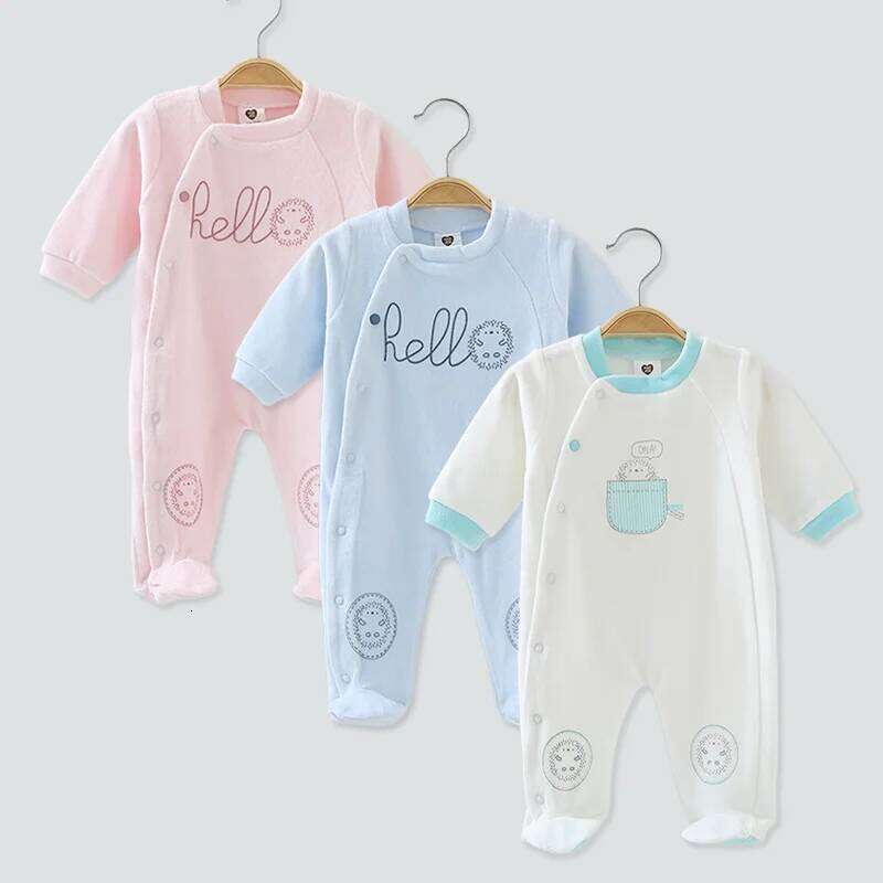 Newborn Baby Footed Romper Infant Side Opening Clothing Spring Winter Velour Jumpsuit Overall Long Sleeves Outfit 0-24M 26Y0224