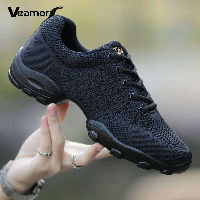 Men' Dancing Breathable Mesh Modern Jazz Knitted Male Platform Dance Shoes Elastic Sole 26W0224