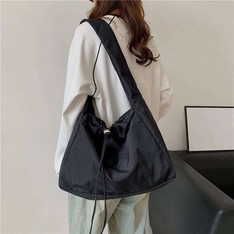 Casual Nylon Shoulder Female Large Capacity Crossbody Bag Black Solid Color Tote Travel Portable Handbag Cool Bags Z260224