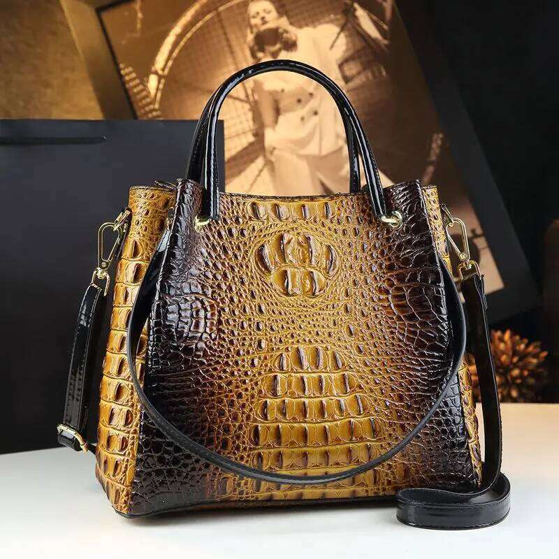 New Tote For Women Crocodile Print Textured Bucket Retro Shoulder Bag Fashion Handbag