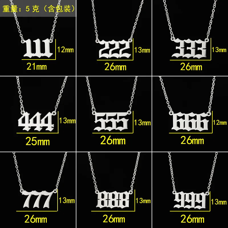 Stainless Steel Angel Number Lucky Numbers Necklaces 111 222 333 444 555 777 888 999 666 000 Pendant Necklace Charms Jewelry 260206