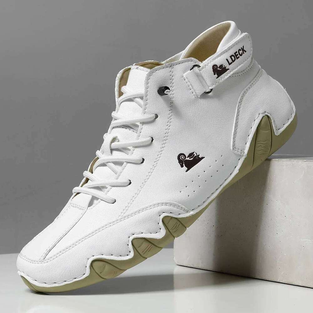 Retro Men's Simple Versatile Waterproof Wear Resistant Soft Soled Walking Shoes Breathable Comfortable Travel Flat Boots