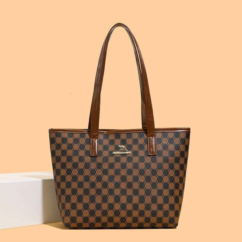 Mommy Bag Versatile Plaid Soft Leather Single-Shoulder Bag, Large Capacity Tote for Work and Commuting, Stylish Women's Handbag Z260224