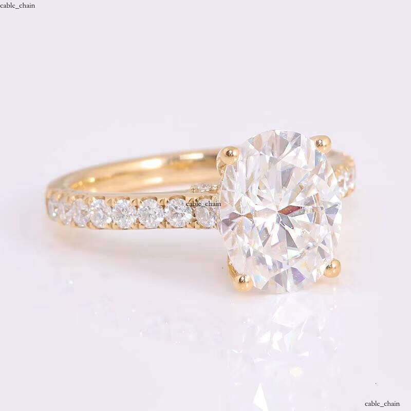 High Quality Women VVS Moissanite Wedding Jewelry Gift 2ct Oval Cut Yellow Gold 18k 14k 10k Anniversary Moissanite Party Ring