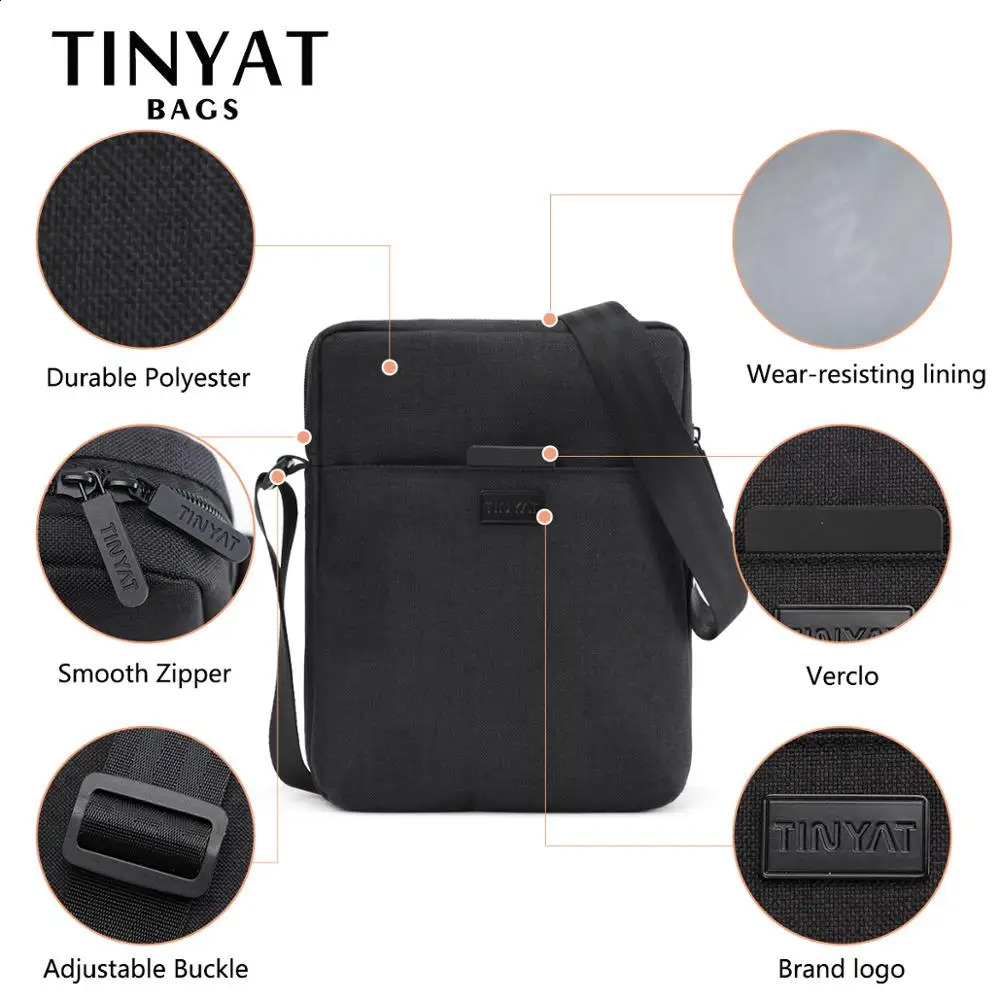TINYAT Mens Bags Light Canvas Shoulder Bag For 79 Ipad Casual Crossbody Bags Waterproof Business Shoulder bag for men 013kg 260202