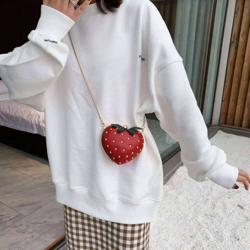 Women's Summer Fashion Cute Strawberry Crossbody Rivet Snake Bone Chain Bag