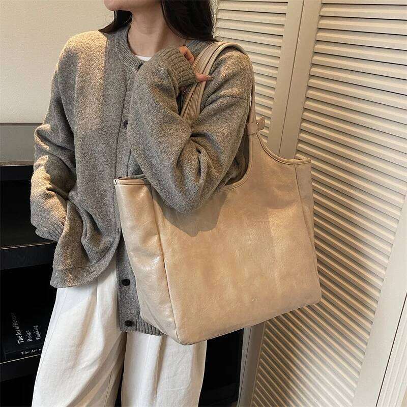 High Quality Big Tote Bags For Women Vintage Style Pure Color Shoulder Bag Large Capacity Shopper Totes Luxury Handbags Z260224