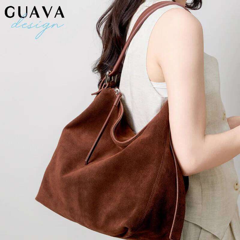 Autumn and Winter Vintage Women's Large Capacity Suede Shoulder Solid Color Simple Casual Commuter Bag Retro Handbags Z260224