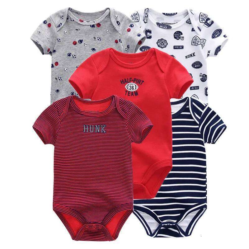 Kiddiezoom 5 Pcs/Lot Four Seasons Fashion Short Sleeve Baby Boy Girl Bodysuits Soft 100%Cotton Newborn Clothes 26Y0224