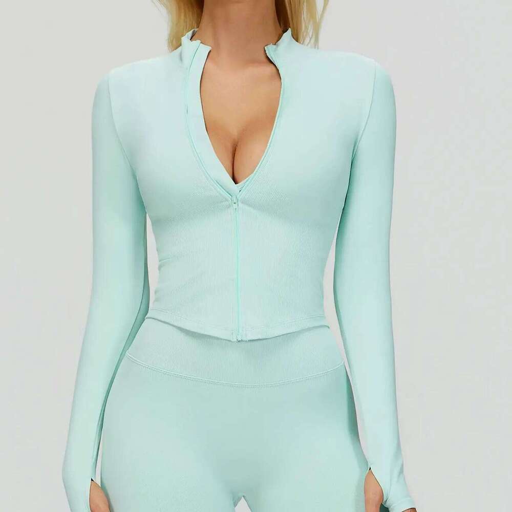 Seamless Women Sport Standing Collar Long Sleeve Shirt Workout Coat Gym Training Sports Running Fitness Top Yoga Clothes 26Y0224