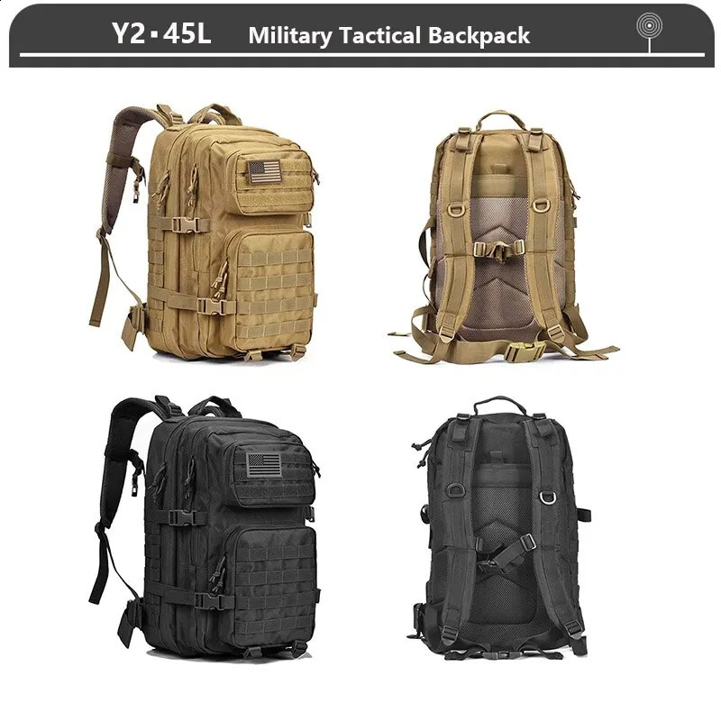 Tactical Backpack 3 Day Assault Pack Molle Bag 38/45L Large Outdoor Waterproof Hiking Camping Travel 600D Rucksack Men Fishing260128